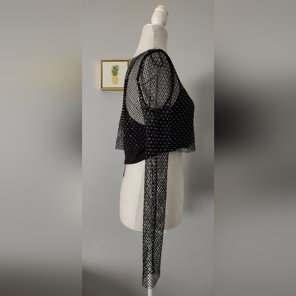 Sincerely Jules Crop top Mesh  Black Shiny Style Sexy  2 Piece New    Medium - Picture 4 of 10